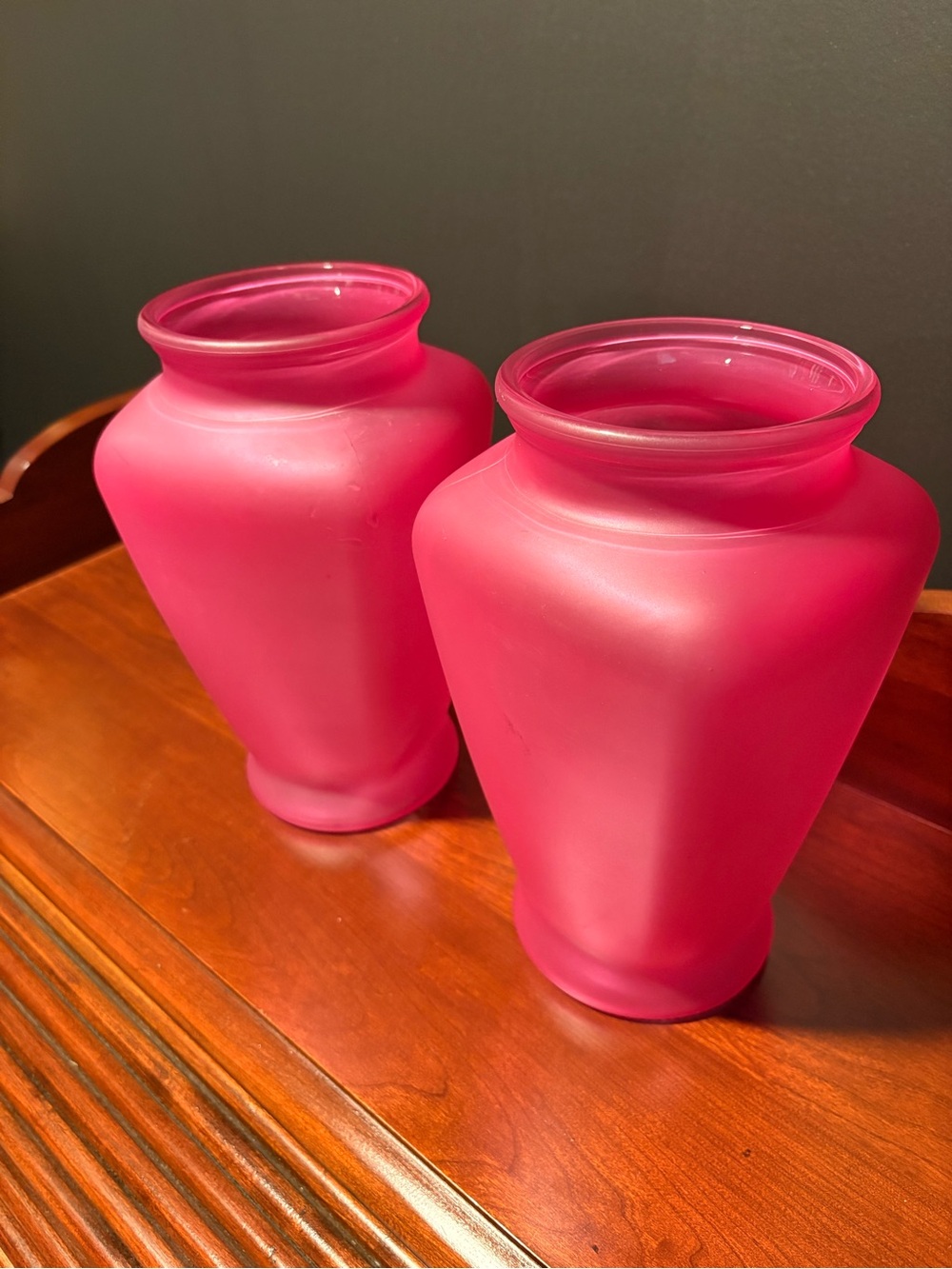 MADE IN USA Pink Frosted Glass Vase Pair - Home Accents